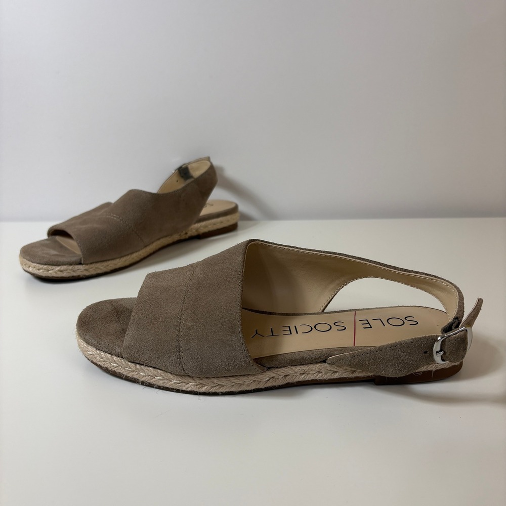 Sole Society Women Suede Espadrille Slingback Flat Sandal Size 7 Tan Summer Boho